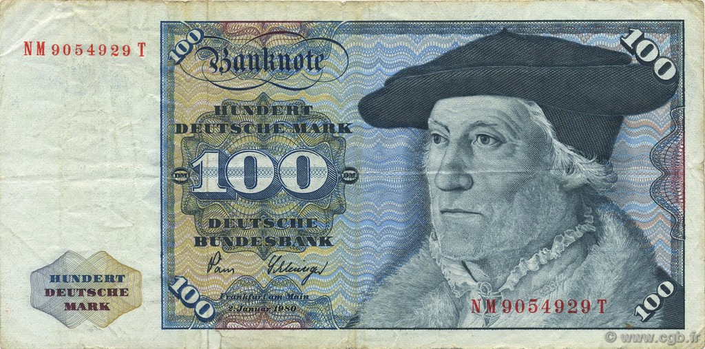 100 Deutsche Mark GERMAN FEDERAL REPUBLIC  1980 P.34d q.BB