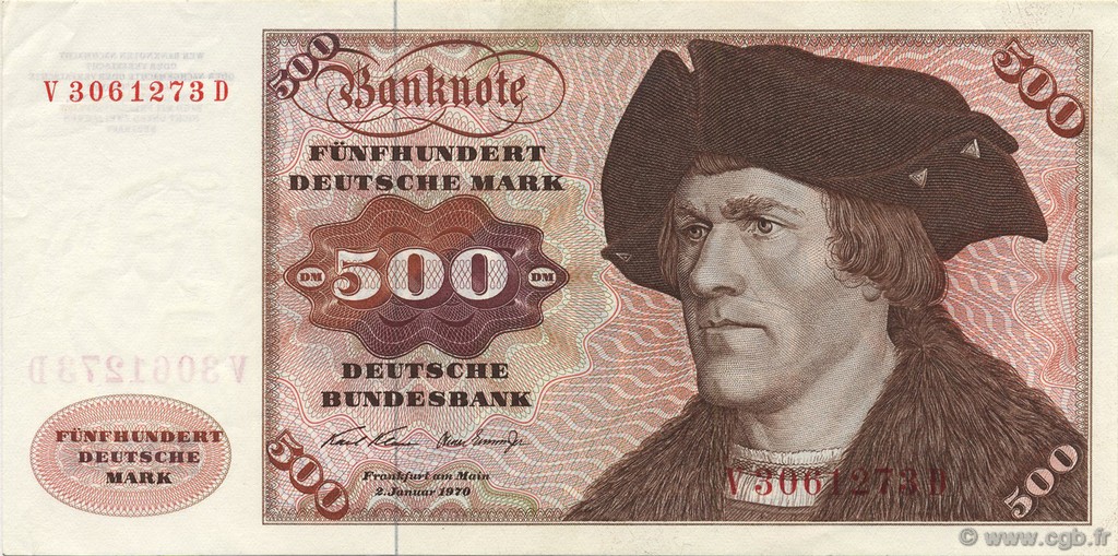 500 Deutsche Mark GERMAN FEDERAL REPUBLIC  1970 P.35a VZ+