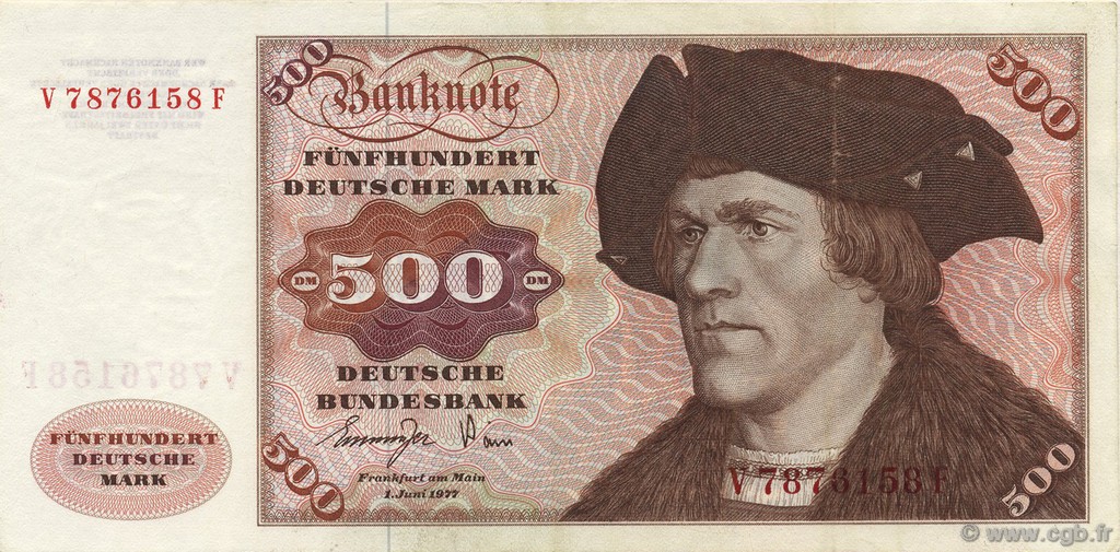 500 Deutsche Mark GERMAN FEDERAL REPUBLIC  1977 P.35b XF