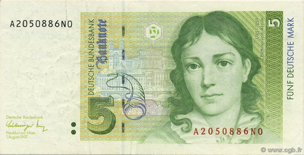 5 Deutsche Mark ALLEMAGNE FÉDÉRALE  1991 P.37 TTB