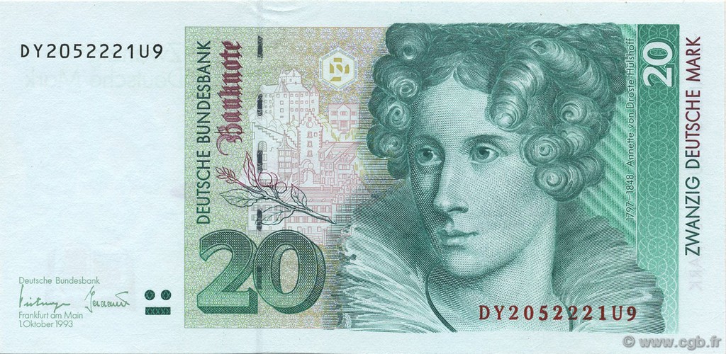 20 Deutsche Mark GERMAN FEDERAL REPUBLIC  1993 P.39b SC+