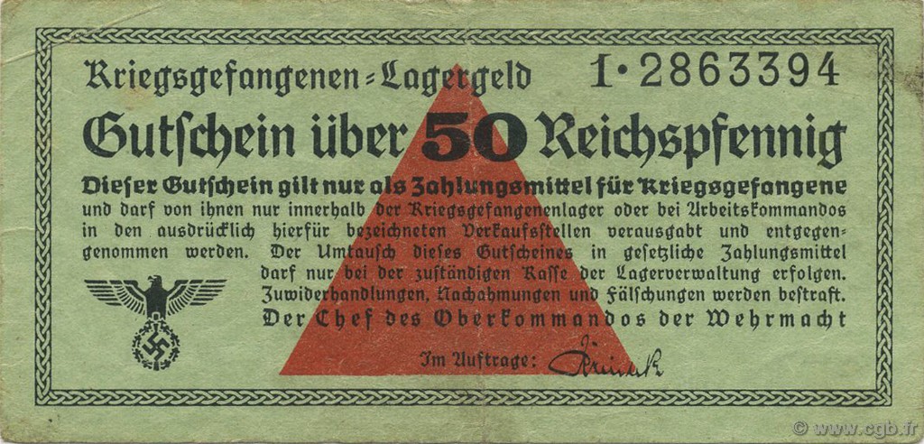 50 Reichspfennig GERMANY  1939 R.517 VF