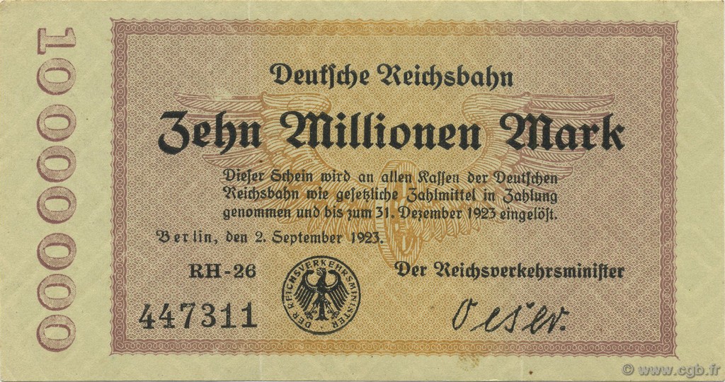 10 Millions Mark GERMANY  1923 PS.1014 XF