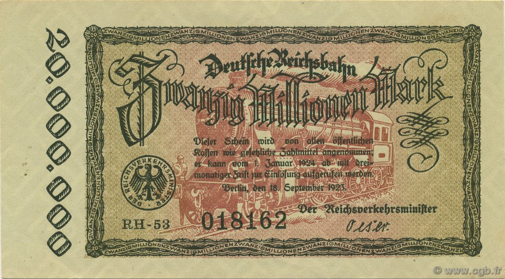 20 Millions Mark GERMANIA  1923 PS.1015 AU