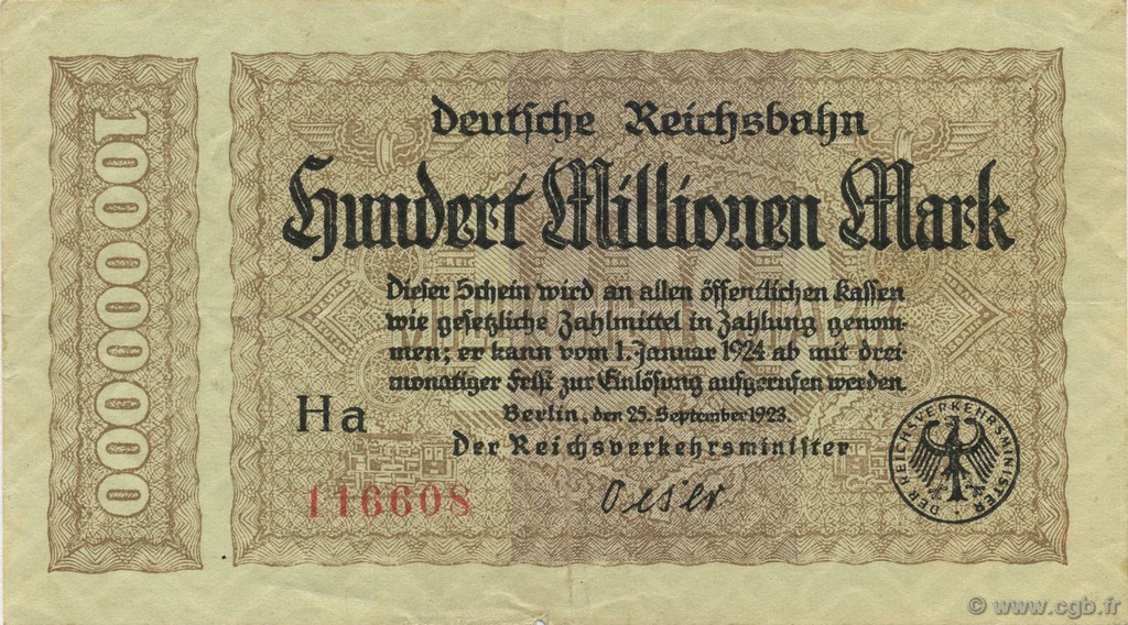 100 Millions Mark GERMANIA  1923 PS.1017a q.SPL