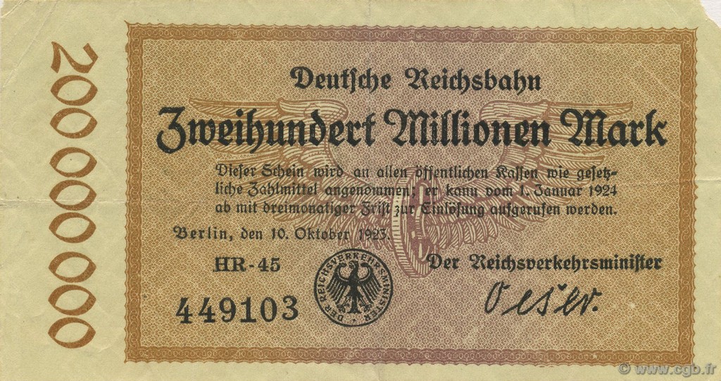 200 Millions Mark GERMANY  1923 PS.1018 VF