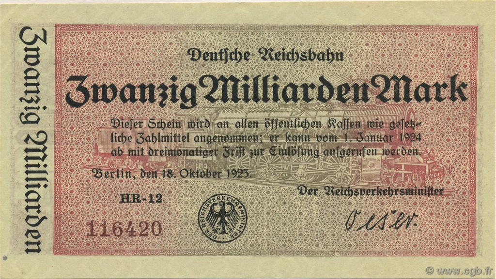 20 Milliards Mark GERMANY  1923 PS.1022 AU