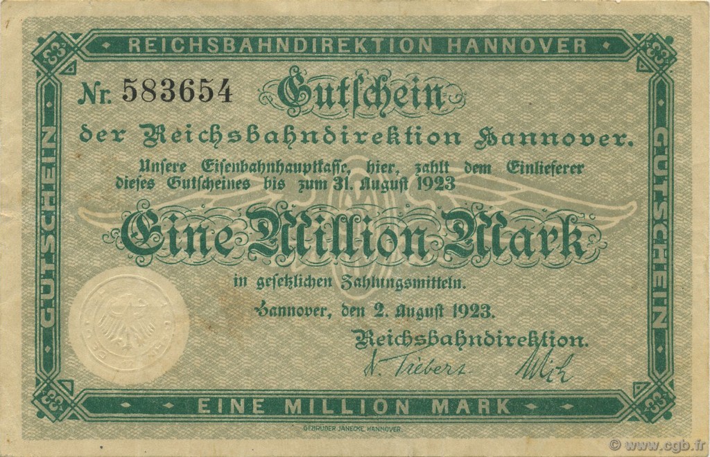 1 Million Mark GERMANIA  1923 PS.1255 q.SPL