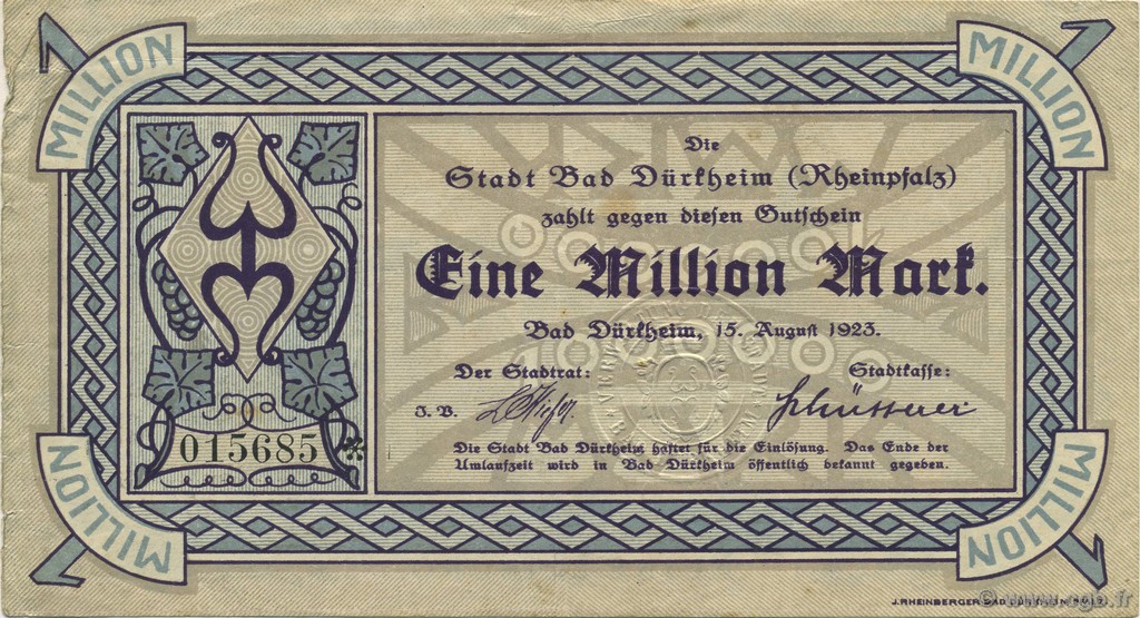 1 Million Mark GERMANIA Bad Dürkheim 1923  q.SPL