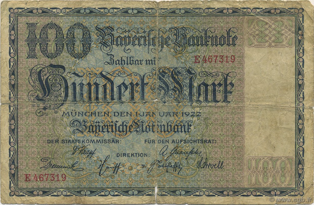 100 Mark GERMANY Munich 1922 PS.0923 VG