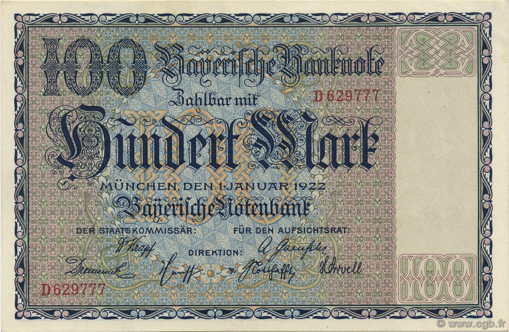 100 Mark DEUTSCHLAND Munich 1922 PS.0923 fST