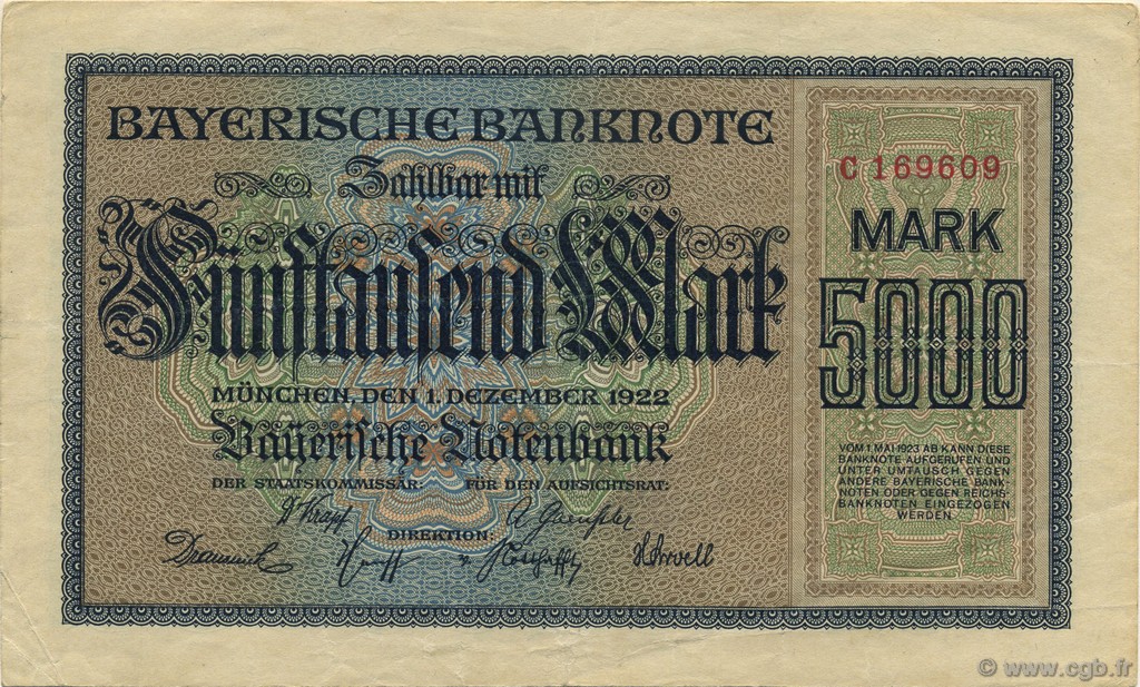 5000 Mark DEUTSCHLAND Munich 1922 PS.0925 fVZ