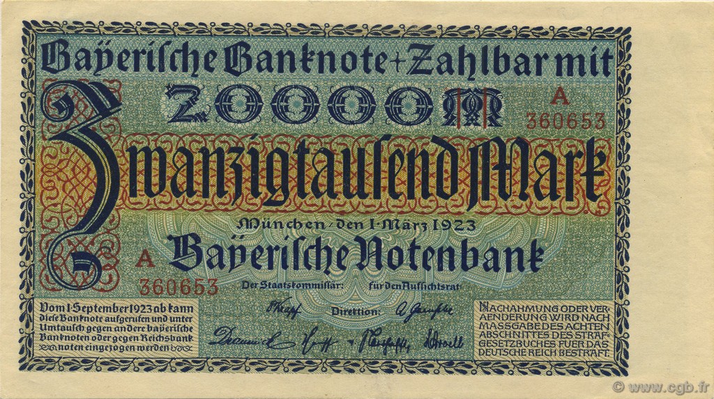 20000 Mark GERMANIA Munich 1923 PS.0926 SPL