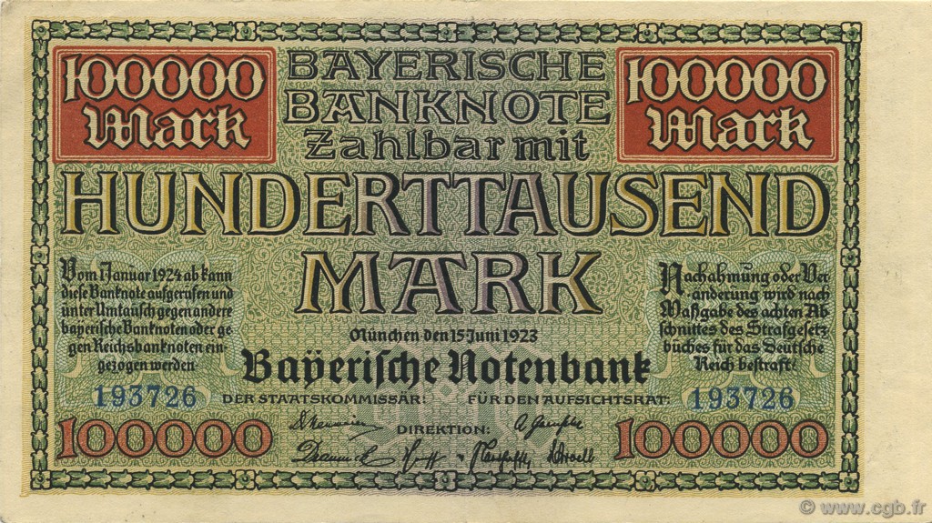 100000 Mark DEUTSCHLAND Munich 1923 PS.0928 VZ