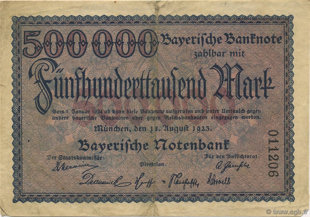 500000 Mark GERMANY Munich 1923 PS.0930 VF