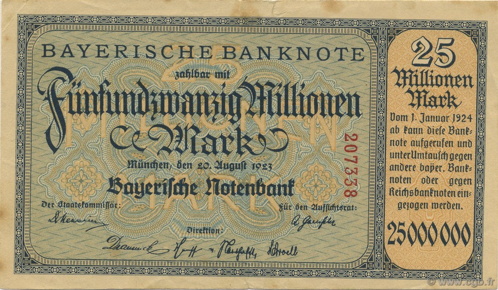 25 Millions Mark GERMANIA Munich 1923 PS.0933 BB