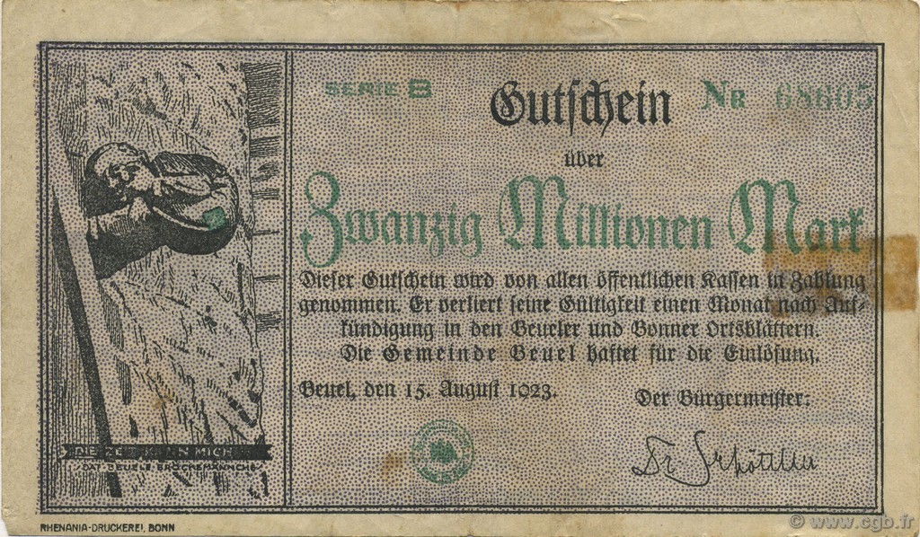 20 Millions Mark GERMANY Beuel 1923  F