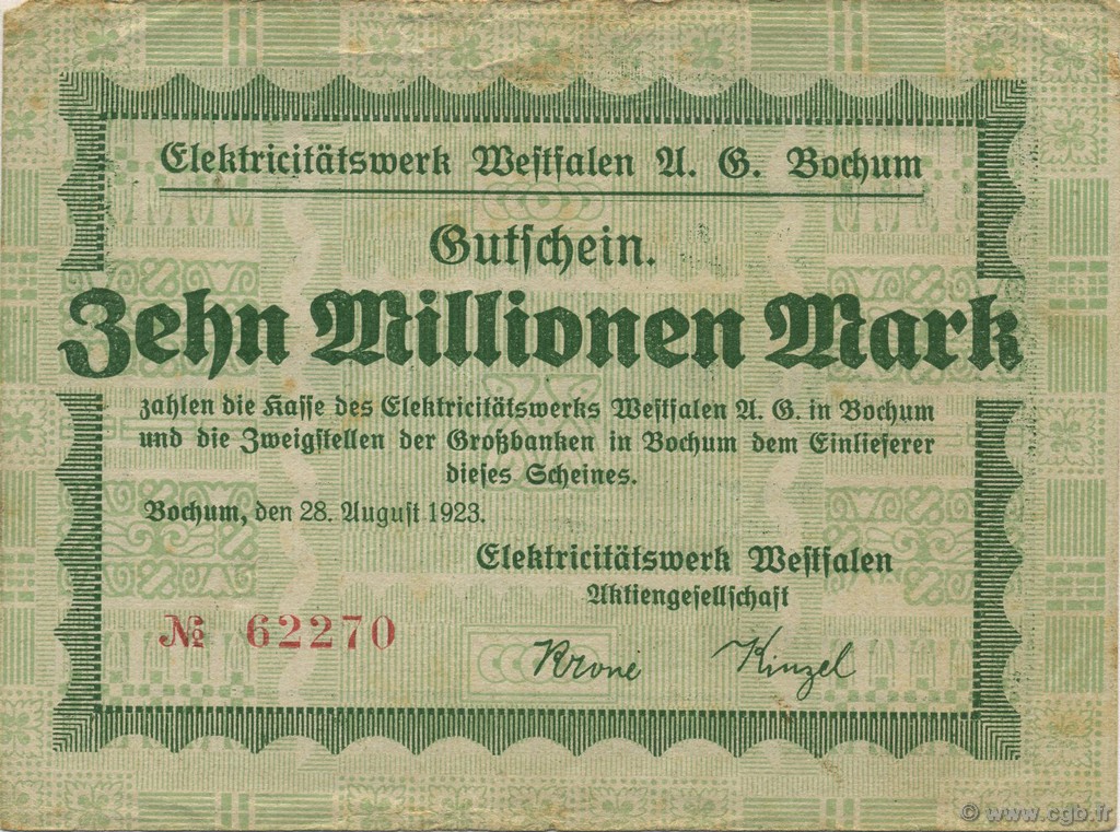 10 Millions Mark ALEMANIA Bochum 1923  MBC