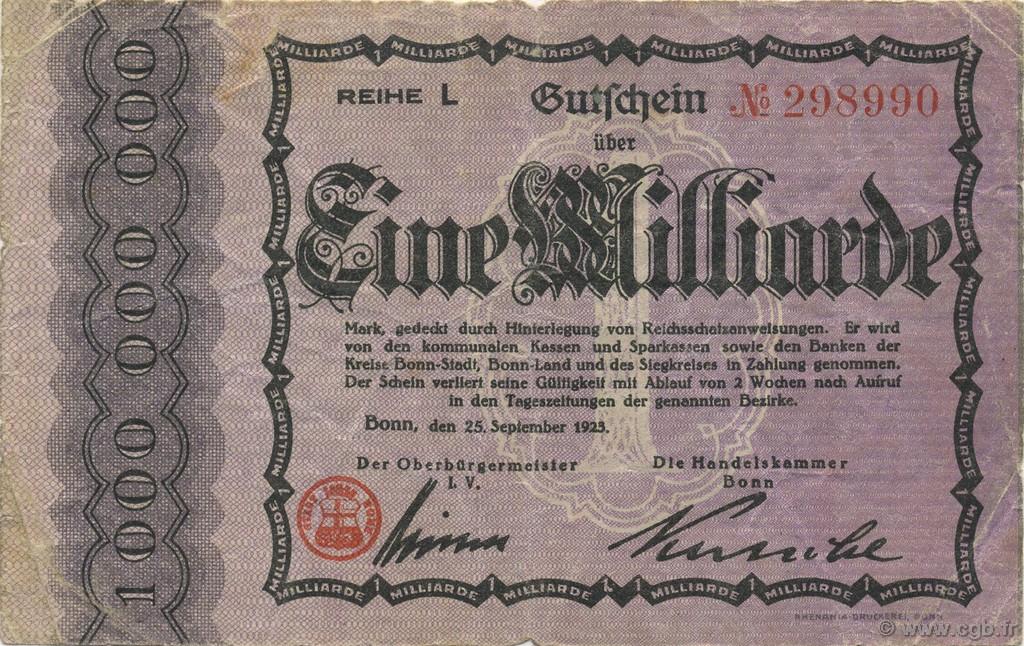 1 Milliard Mark ALEMANIA Bonn 1923  BC+