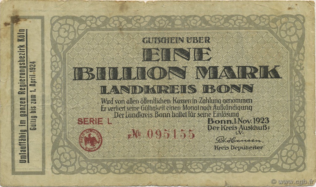 1 Billion Mark GERMANIA Bonn 1923  MB