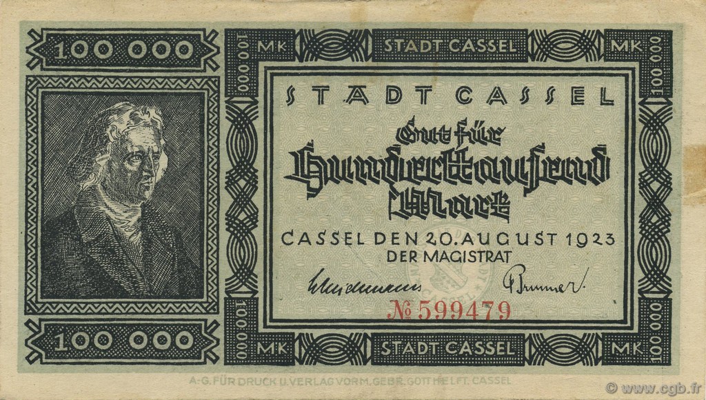 100000 Mark GERMANY Burg 1923  VF