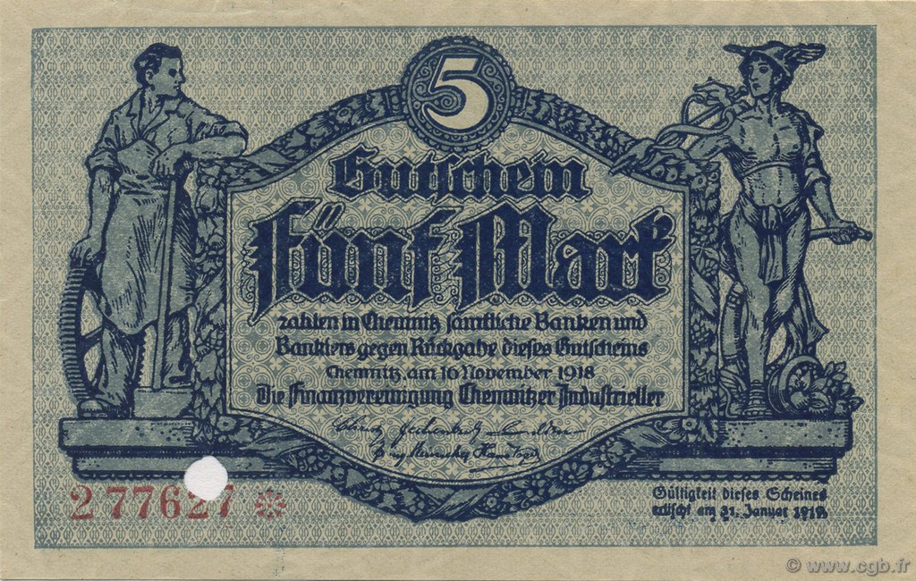 5 Mark ALEMANIA Chemnitz 1918  SC+