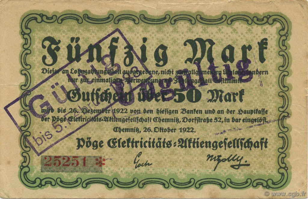 50 Mark ALEMANIA Chemnitz 1922  MBC