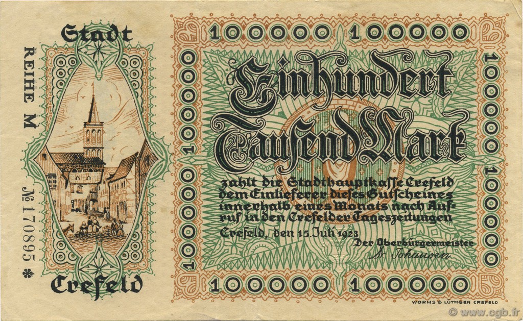 100000 Mark ALEMANIA Crefeld 1923  EBC