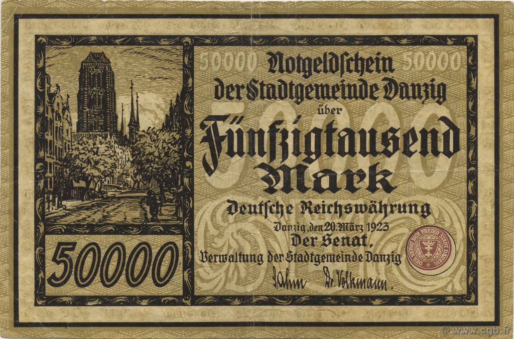 50000 Mark DANTZIG  1923 P.20 VF