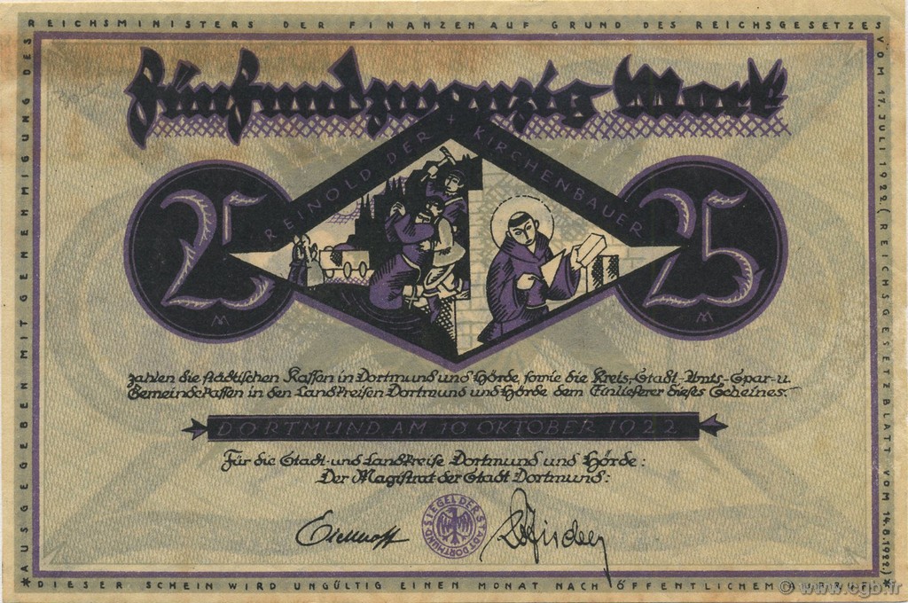 25 Mark ALEMANIA Dortmund 1922  EBC