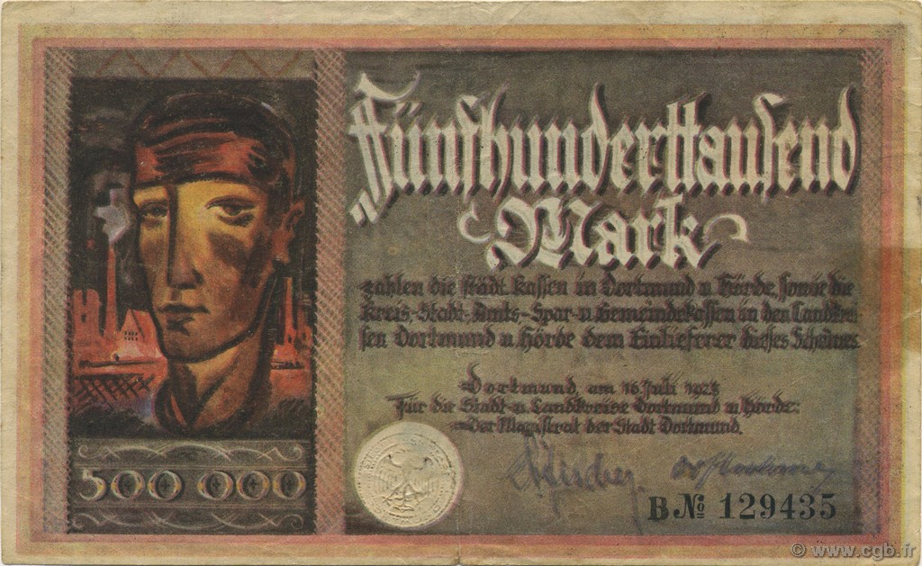 500000 Mark GERMANY Dortmund 1923  VF-