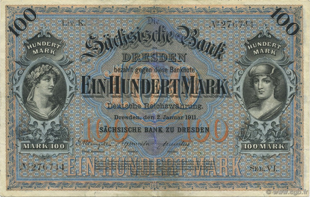 100 Mark GERMANIA Dresden 1911 PS.0952b BB