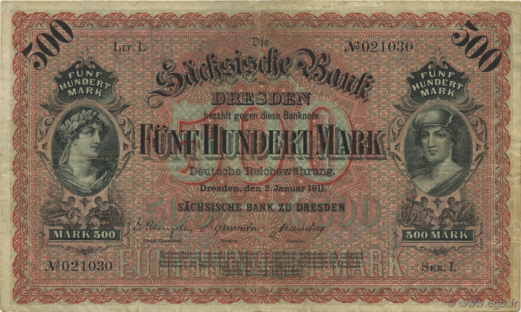500 Mark GERMANIA Dresden 1911 PS.0953b MB a BB