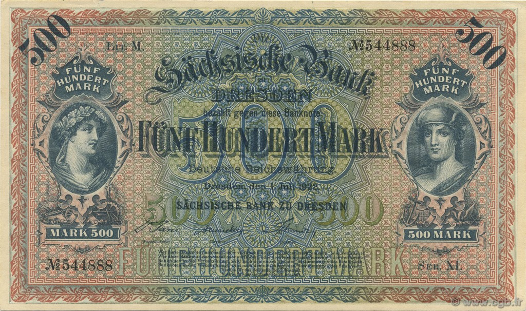 500 Mark GERMANY Dresden 1922 PS.0954b AU
