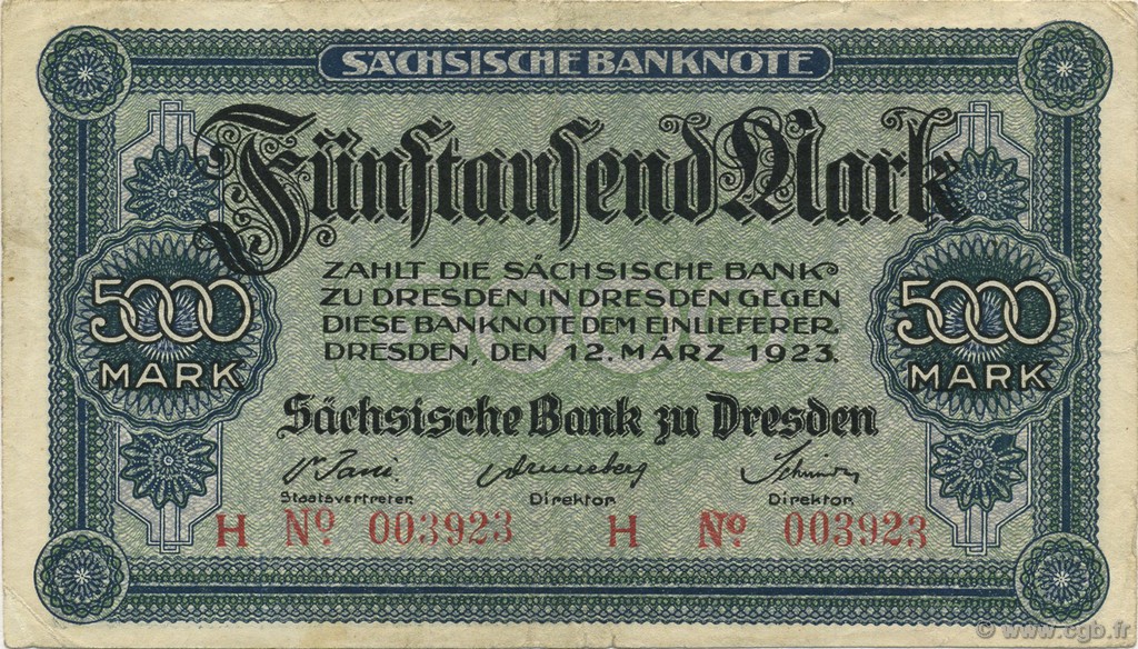 5000 Mark ALLEMAGNE Dresden 1923 PS.0957 TTB