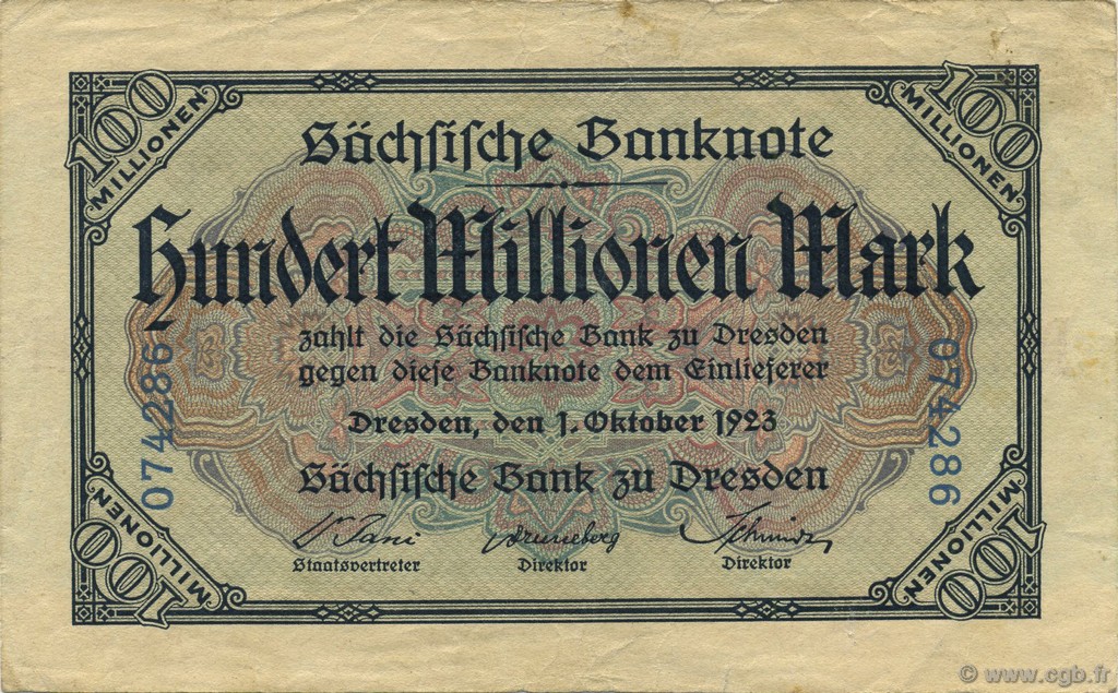 100 Millions Mark GERMANIA Dresden 1923 PS.0965 BB
