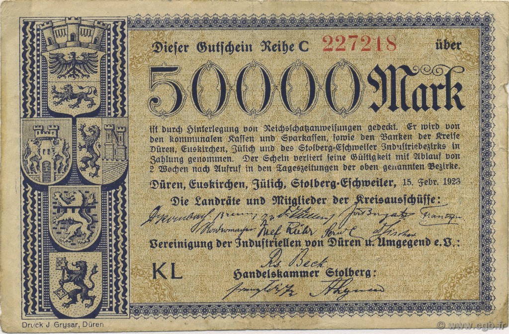 50000 Mark DEUTSCHLAND Düren 1923  SS
