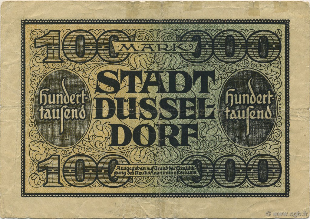 100000 Mark GERMANIA Düsseldorf 1923  B