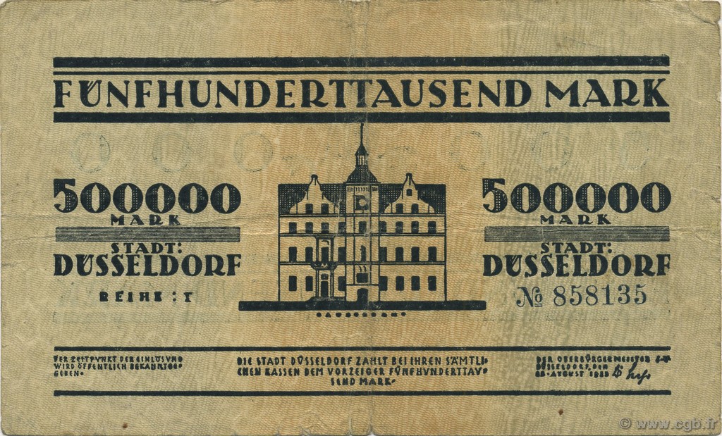 500000 Mark GERMANY Düsseldorf 1923  F