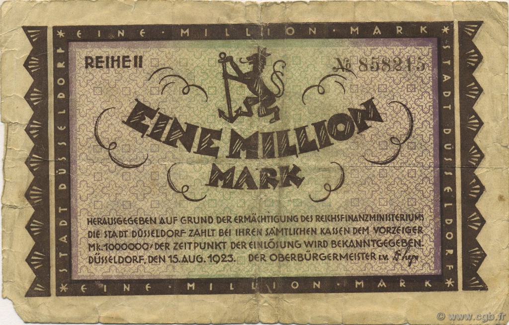 1 Million Mark GERMANY Düsseldorf 1923  G