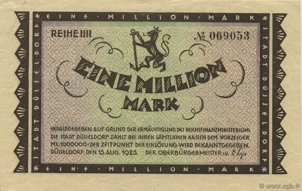 1 Million Mark DEUTSCHLAND Düsseldorf 1923  SS