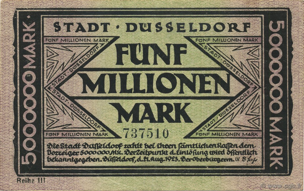 5 Millions Mark GERMANIA Düsseldorf 1923  SPL