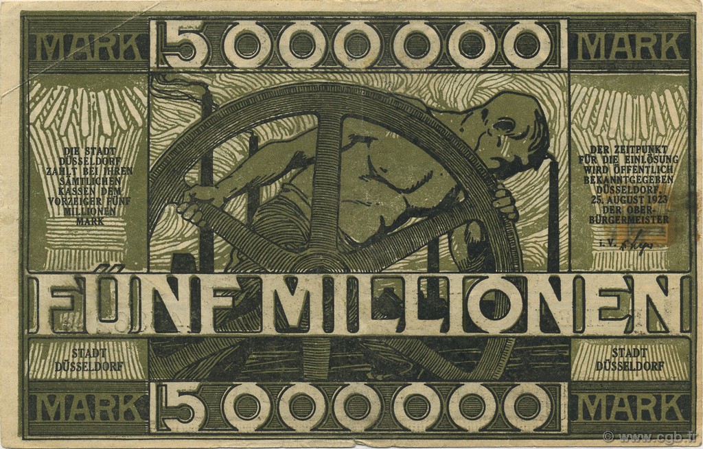 5 Millions Mark GERMANY Düsseldorf 1923  VF