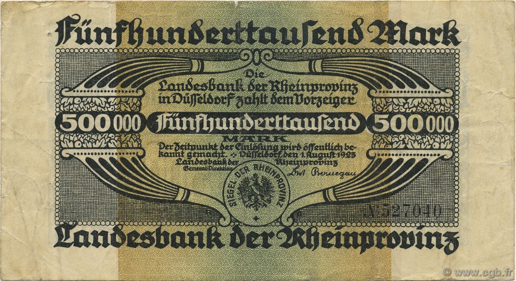 500000 Mark GERMANIA Düsseldorf 1923  BB