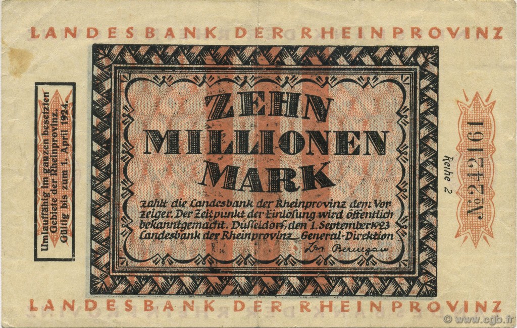 10 Millions Mark GERMANIA Düsseldorf 1923  BB