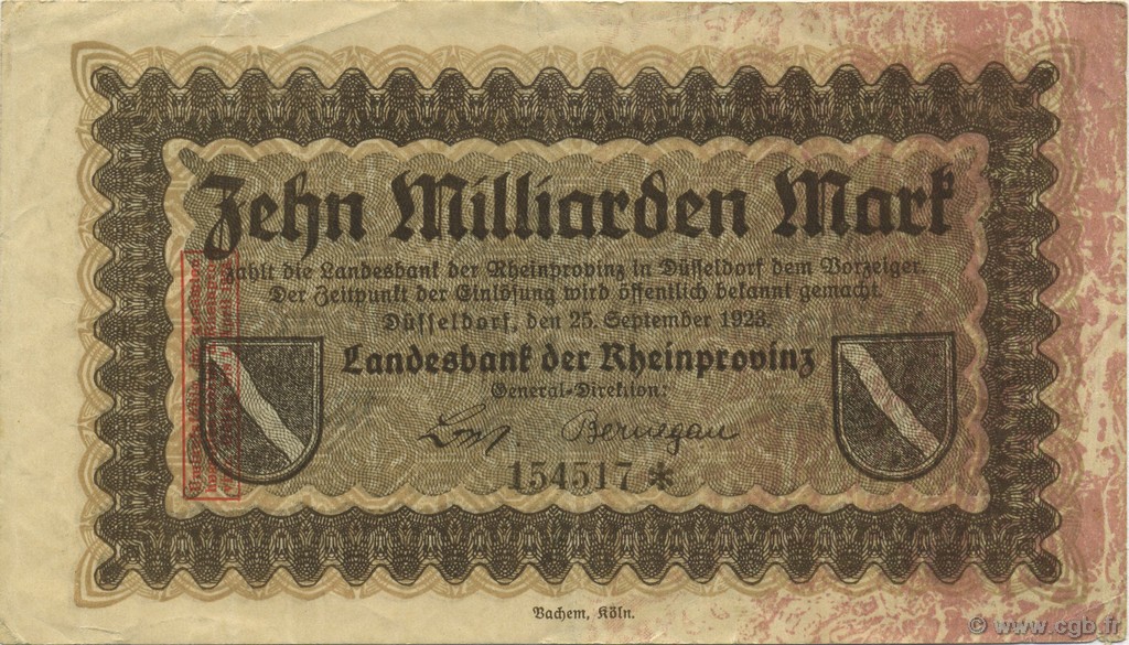 10 Milliards Mark GERMANIA Düsseldorf 1923  BB