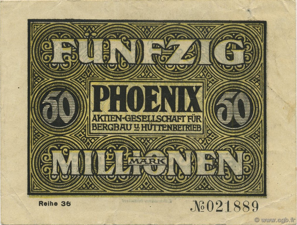 50 Millions Mark GERMANY Düsseldorf 1923  VF