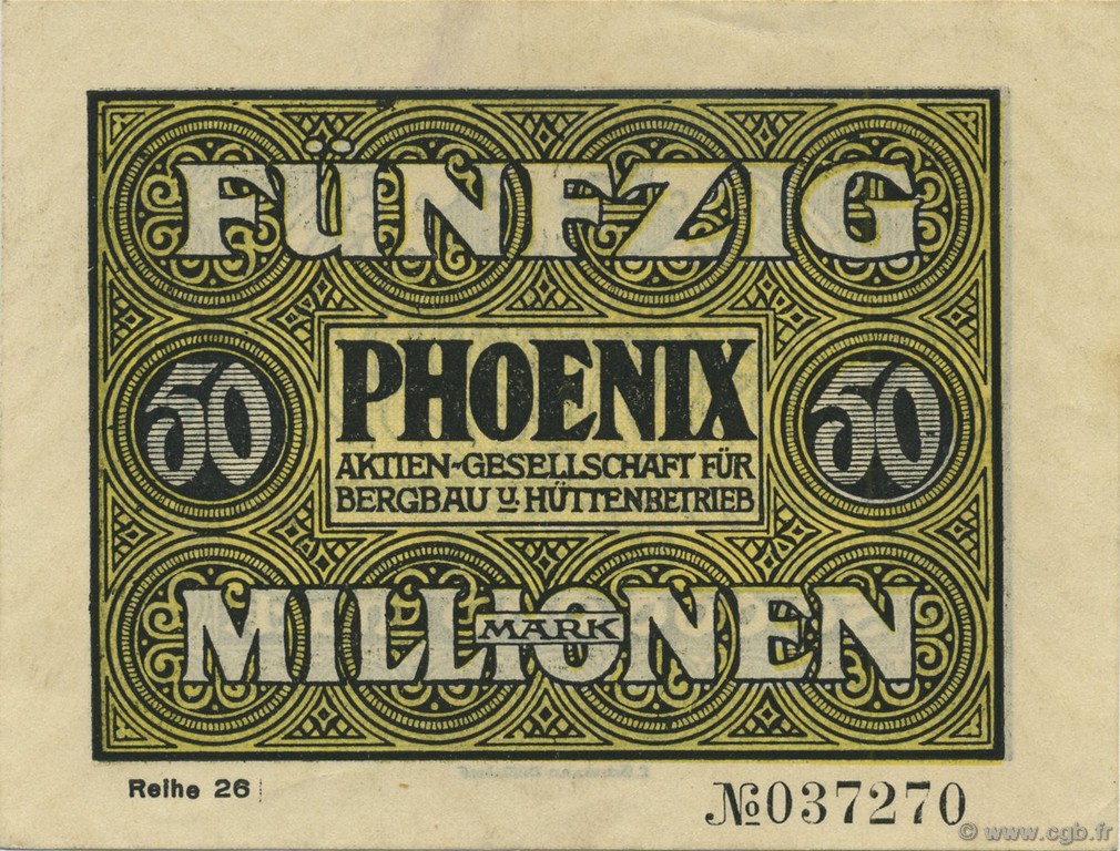 50 Millions Mark GERMANIA Düsseldorf 1923  SPL