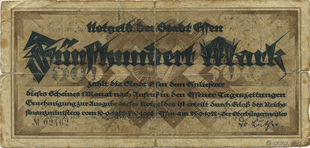 500 Mark DEUTSCHLAND Essen 1922  SGE