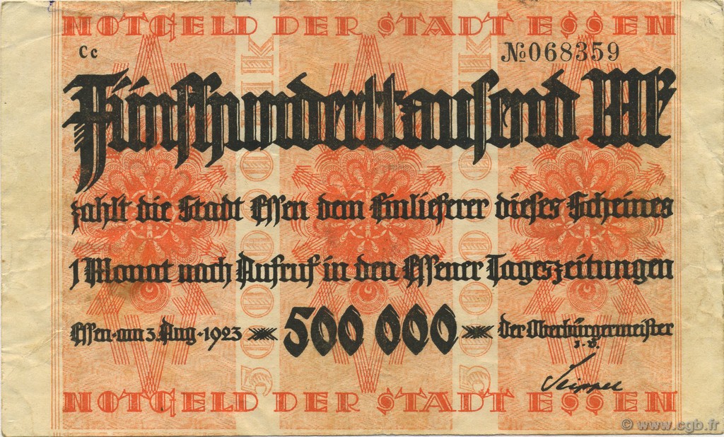 500000 Mark DEUTSCHLAND Essen 1923  SS